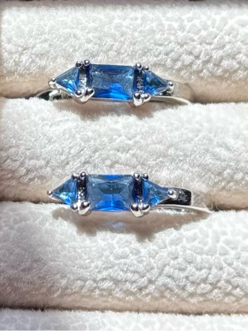 Blue Sapphire Gemstone Sterling Silver Earrings - Elegant Blue Trio Stone Design